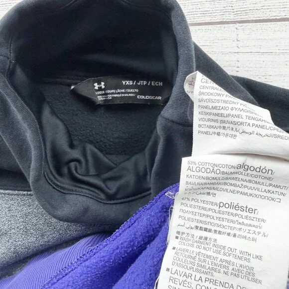 Under Armour ColdGear Pullover Black Gray Purple Fleece Sweatshirt XS - Picture 2 of 3